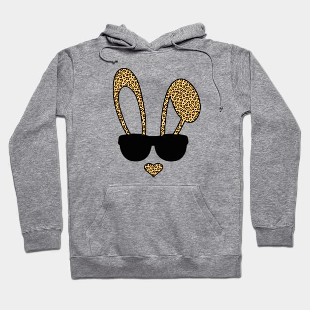 Easter Bunny Face With Glasses Bunny Ear Leopard Print Hoodie by Julorzo